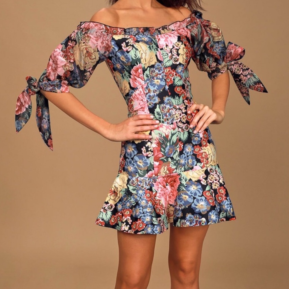 Keepsake the Label  Floral Off the Shoulder Mini Dres